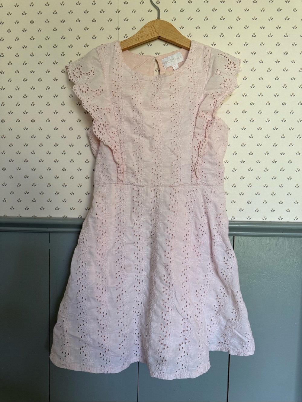 BCBGirls Light Pink Eyelet Flutter-Sleeve Dress